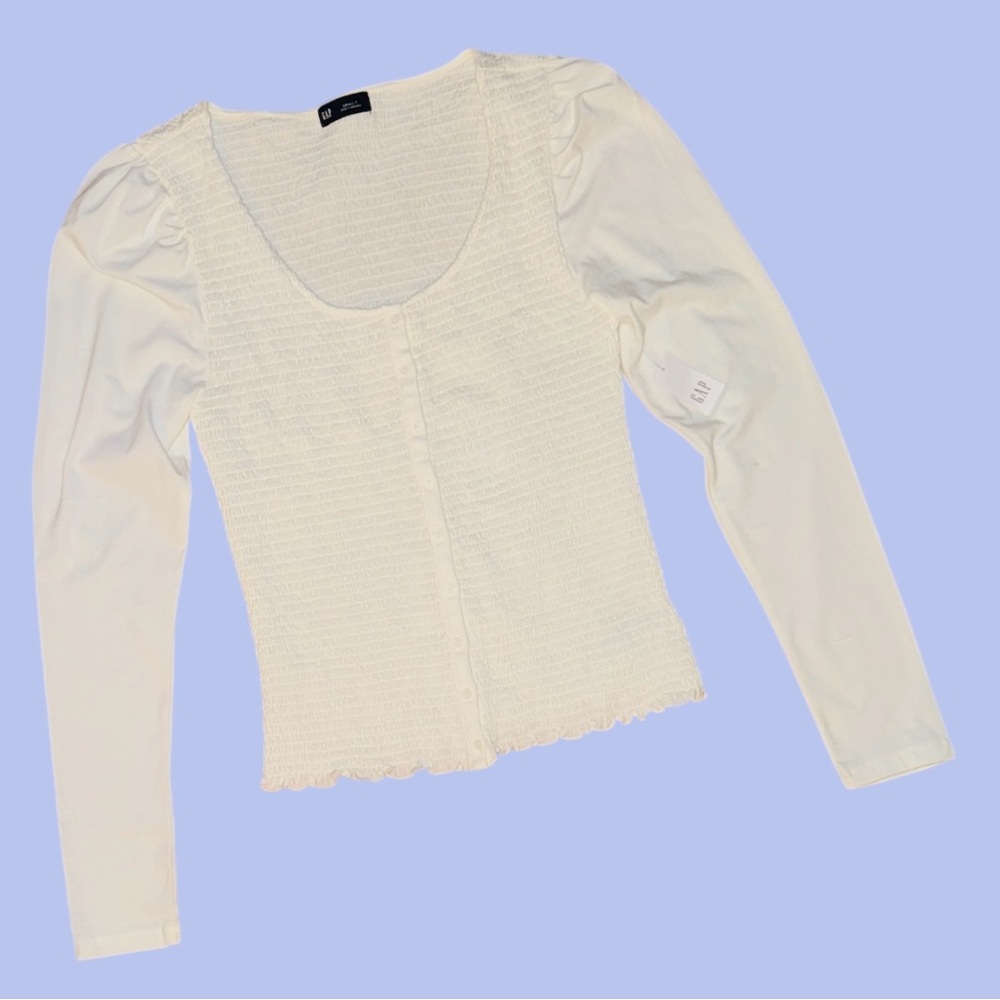 Gap Featherweight‎ Smocked Button-Front White Top Size Tall small
